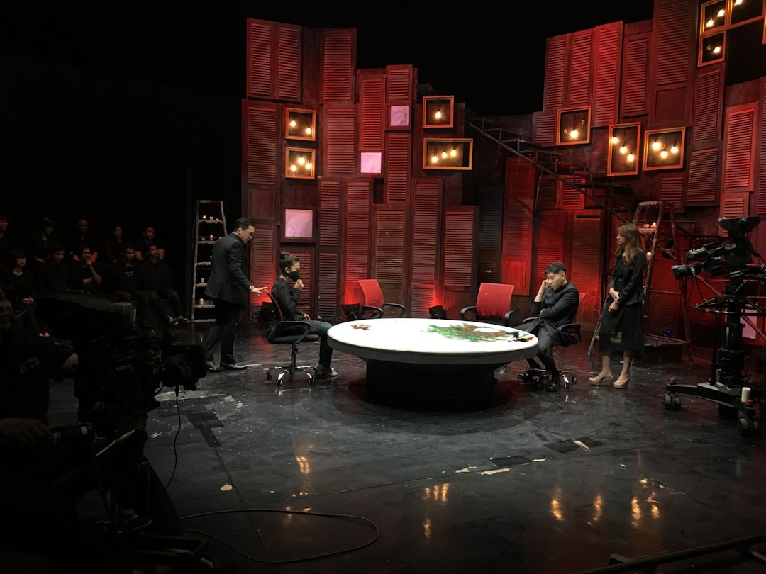 Television production set with lighting and cameras