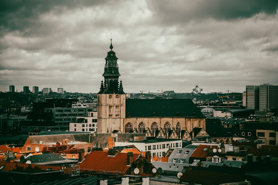 Brussels city skyline at dusk